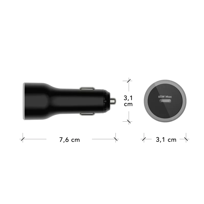 Auto nabíjačka USB-C 65W od dbramante re-charge – 12–24V zapaľovač, 1× USB-C, čierna