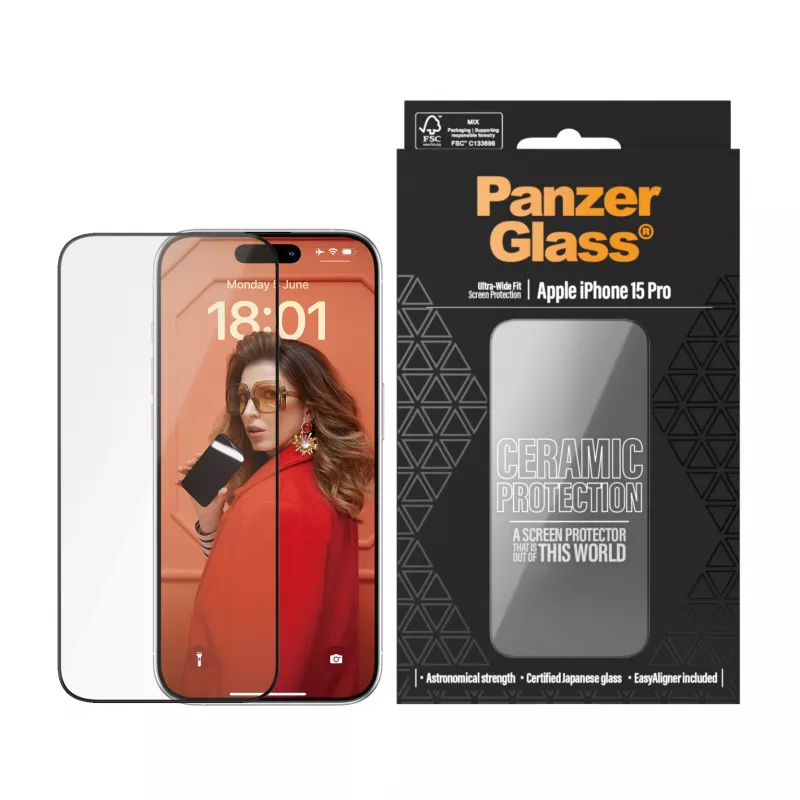 PanzerGlass ® Ceramic ochranná fólia na displej iPhone 15 Pro | Ultra-Wide Fit s EasyAligner