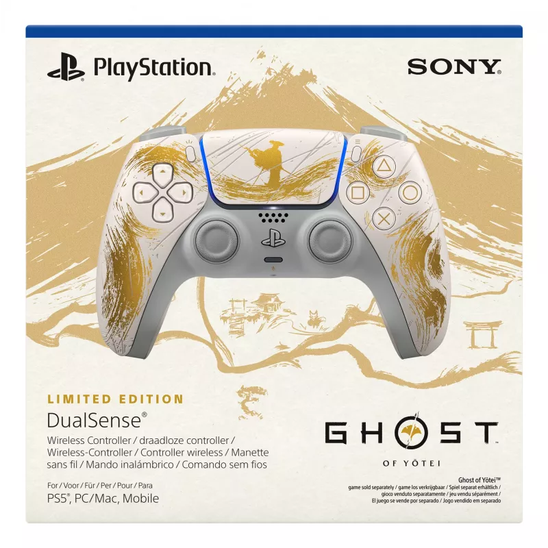Sony DualSense Wireless ovládač - Ghost of Yōtei Gold Limited Edition zlatý, biely Bluetooth/USB gamepad analógový/digitálny Android, MAC, PC, PlayStation 5, iOS