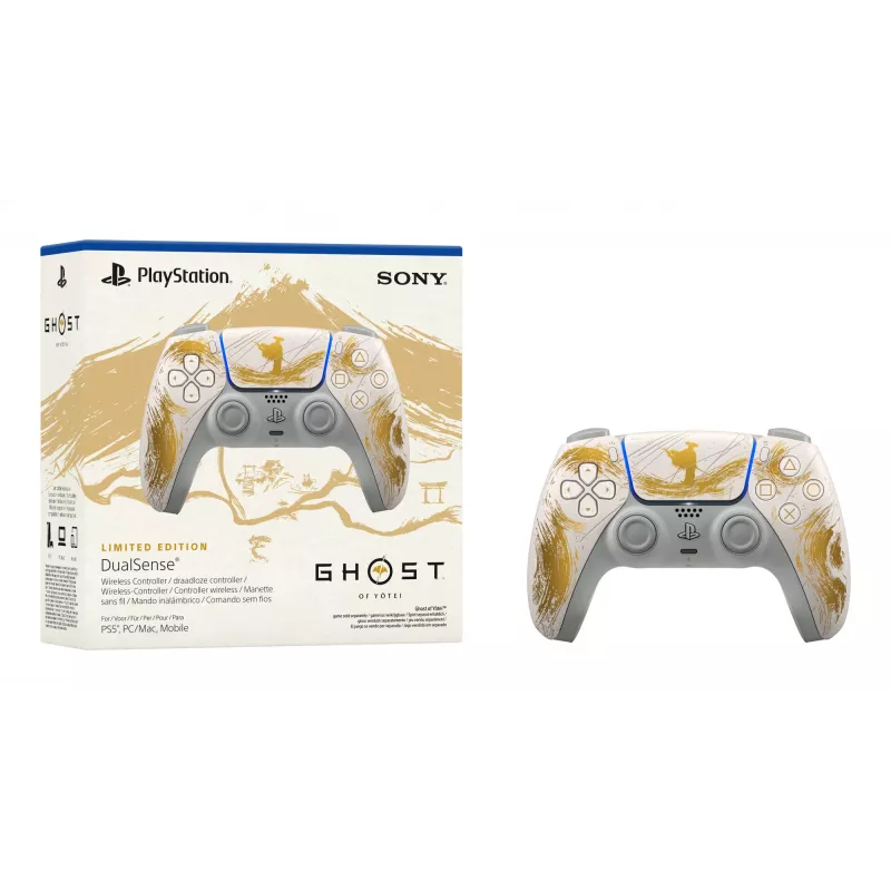 Sony DualSense Wireless ovládač - Ghost of Yōtei Gold Limited Edition zlatý, biely Bluetooth/USB gamepad analógový/digitálny Android, MAC, PC, PlayStation 5, iOS