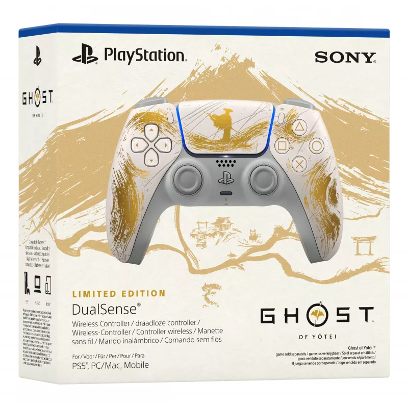 Sony DualSense Wireless ovládač - Ghost of Yōtei Gold Limited Edition zlatý, biely Bluetooth/USB gamepad analógový/digitálny Android, MAC, PC, PlayStation 5, iOS