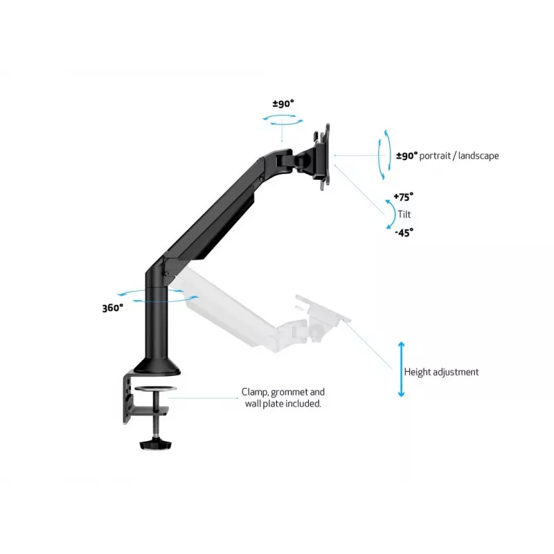 Multibrackets M VESA Gas Lift Arm držiak na stôl alebo stenu Basic čierna svorka/prevlečná montáž 10 kg
