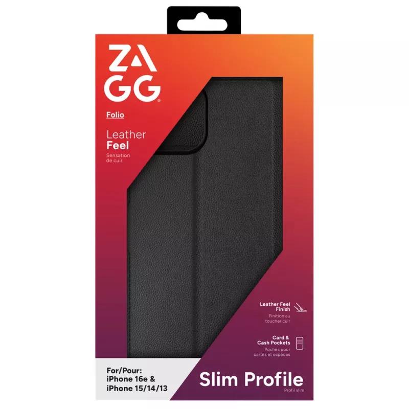 ZAGG Folio puzdro iPhone 17e/16e/15/14/13 čierna, Folio, Apple, iPhone 17e/16e/15/14/13, 15,5 cm (6,1 inch), čierna