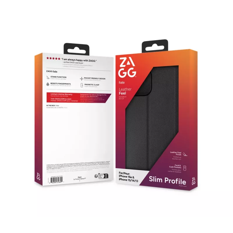 ZAGG Folio puzdro iPhone 17e/16e/15/14/13 čierna, Folio, Apple, iPhone 17e/16e/15/14/13, 15,5 cm (6,1 inch), čierna