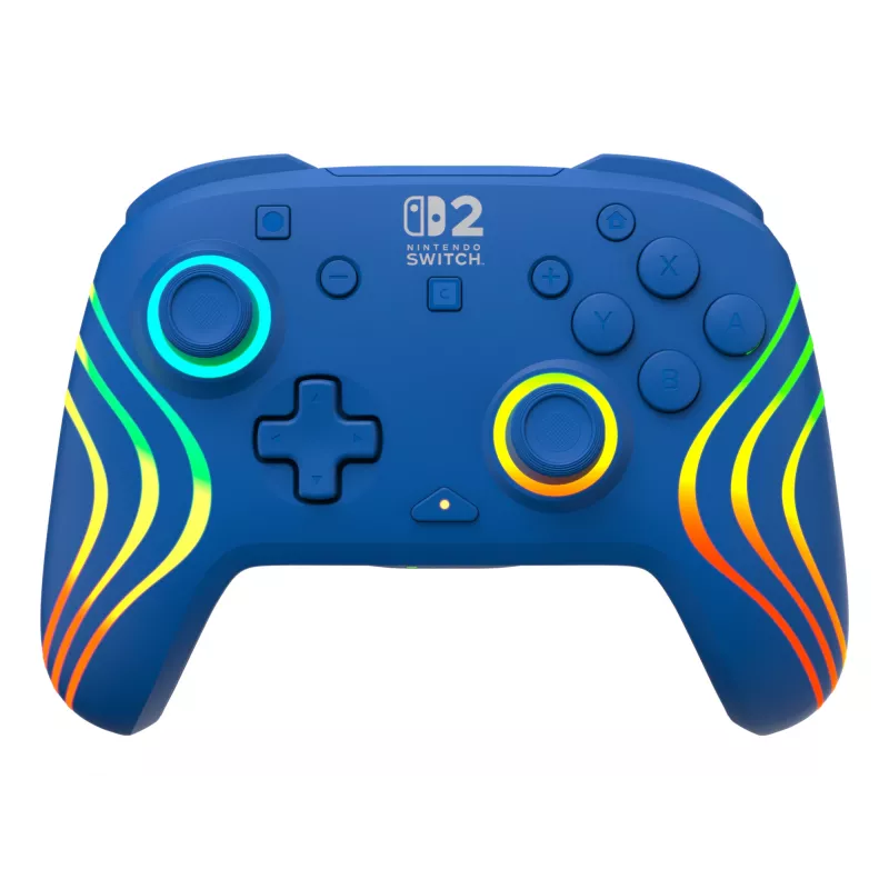 Káblový a bezdrôtový gamepad Turtle Beach Afterglow Wave Blue pre Nintendo Switch 2 – Bluetooth/USB-C, RGB, integrovaná 20-hodinová batéria, 3 m kábel