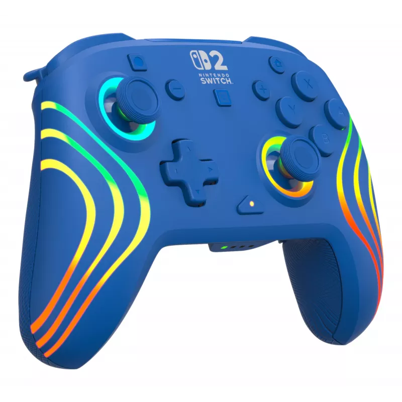 Káblový a bezdrôtový gamepad Turtle Beach Afterglow Wave Blue pre Nintendo Switch 2 – Bluetooth/USB-C, RGB, integrovaná 20-hodinová batéria, 3 m kábel