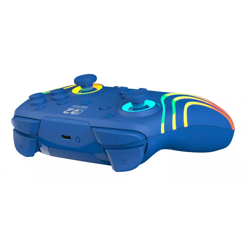 Káblový a bezdrôtový gamepad Turtle Beach Afterglow Wave Blue pre Nintendo Switch 2 – Bluetooth/USB-C, RGB, integrovaná 20-hodinová batéria, 3 m kábel