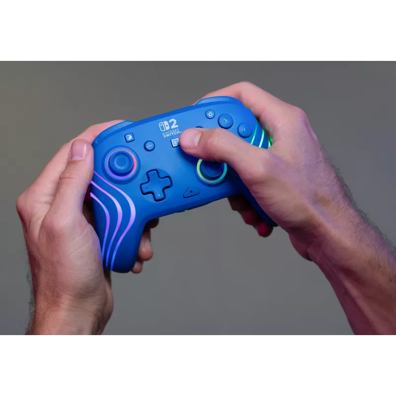 Káblový a bezdrôtový gamepad Turtle Beach Afterglow Wave Blue pre Nintendo Switch 2 – Bluetooth/USB-C, RGB, integrovaná 20-hodinová batéria, 3 m kábel