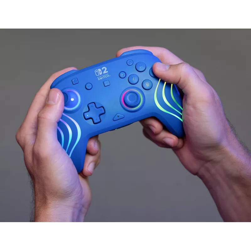 Káblový a bezdrôtový gamepad Turtle Beach Afterglow Wave Blue pre Nintendo Switch 2 – Bluetooth/USB-C, RGB, integrovaná 20-hodinová batéria, 3 m kábel