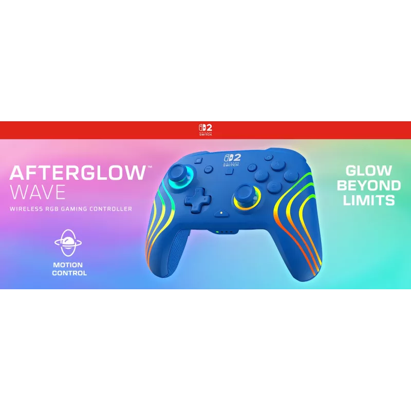 Káblový a bezdrôtový gamepad Turtle Beach Afterglow Wave Blue pre Nintendo Switch 2 – Bluetooth/USB-C, RGB, integrovaná 20-hodinová batéria, 3 m kábel