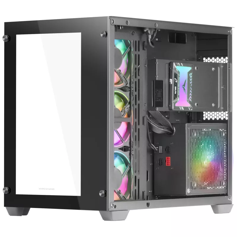 Mars Gaming MCV3 čierna Custom XXL E-ATX herná veža predné a bočné okno z tvrdeného skla dvojkomorový modulový rám