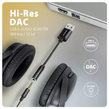 Axagon ADA-HA USB-A na 3,5-mm jack Hi-Res DAC audio adaptér, 384 kHz/32 bit, stereo