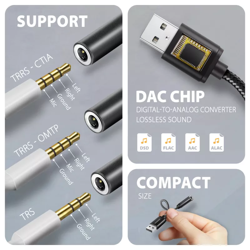 Axagon ADA-HA USB-A na 3,5-mm jack Hi-Res DAC audio adaptér, 384 kHz/32 bit, stereo