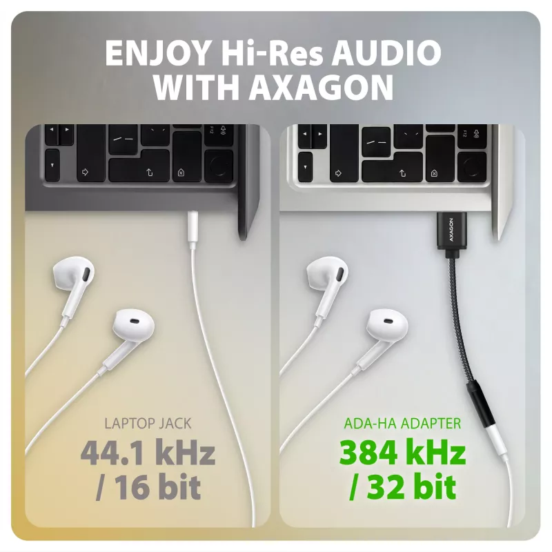Axagon ADA-HA USB-A na 3,5-mm jack Hi-Res DAC audio adaptér, 384 kHz/32 bit, stereo