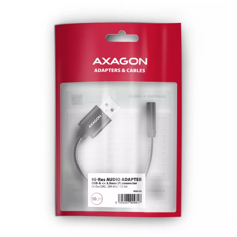 Axagon ADA-HA USB-A na 3,5-mm jack Hi-Res DAC audio adaptér, 384 kHz/32 bit, stereo