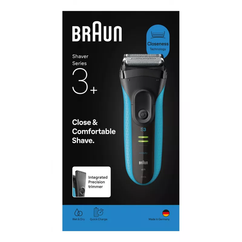 Elektrický holiaci strojček BRAUN Series 3 3040 nabíjateľný čierna/modrá, model 3040