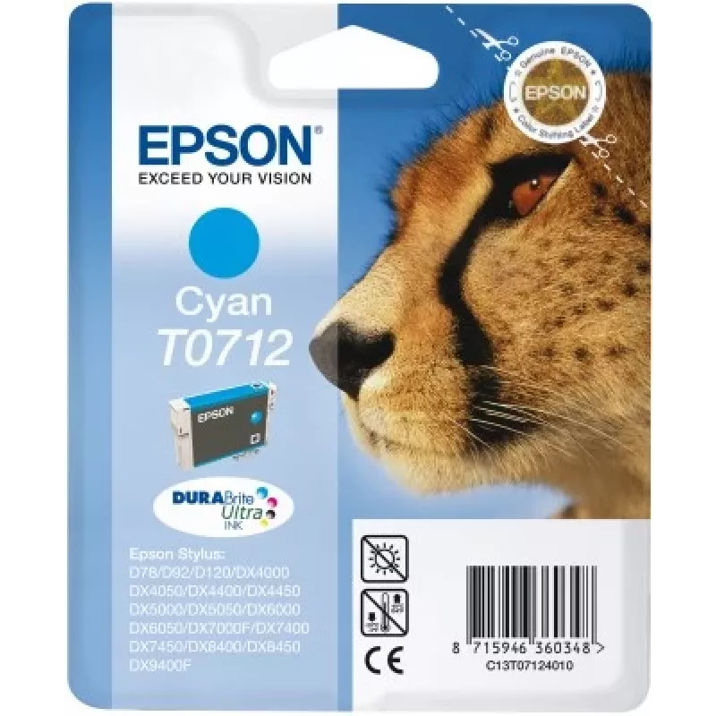 Epson Cheetah jednotlivé balenie azúrová T0712 DURABrite Ultra atrament