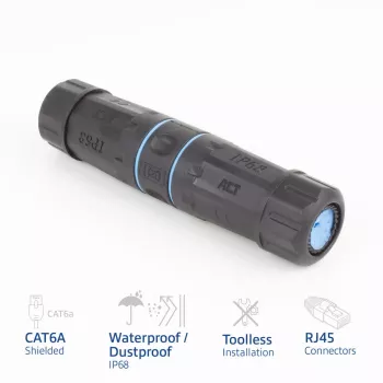 ACT tienená CAT6A pre vonkajšie použitie IP68 RJ45 spojka SD6522, Cat6A tienená Ethernet inline spojka