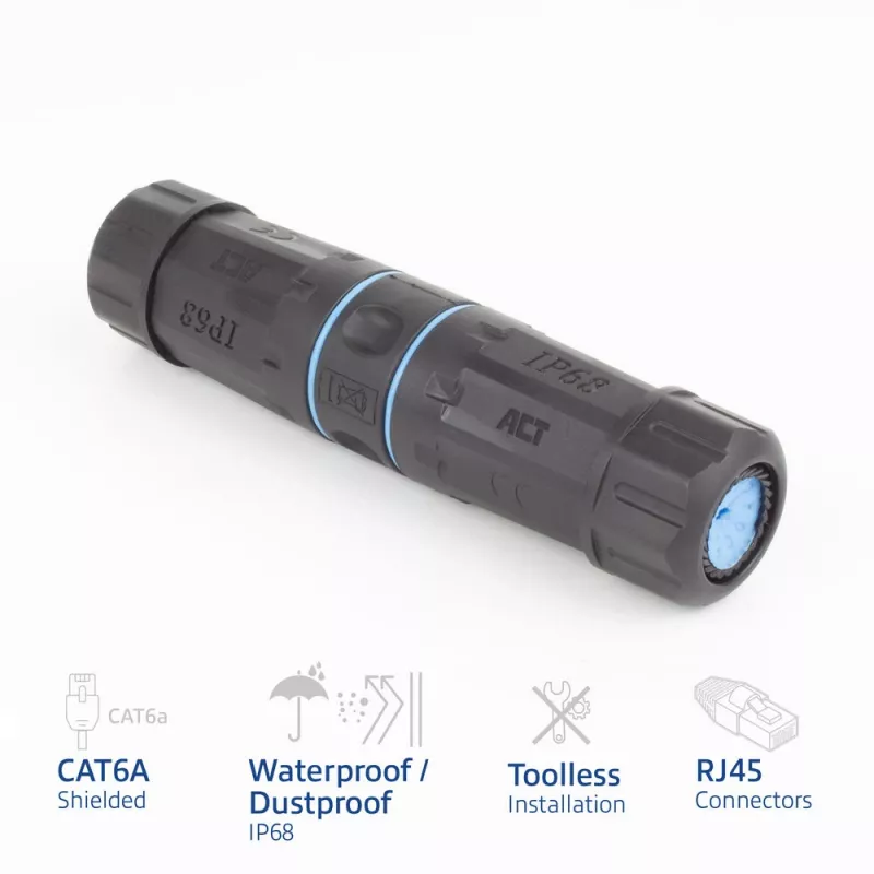 ACT tienená CAT6A pre vonkajšie použitie IP68 RJ45 spojka SD6522, Cat6A tienená Ethernet inline spojka