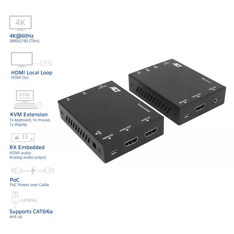 ACT 4K HDMI 2.0 KVM extender set cez CAT6A až do 70 metrov