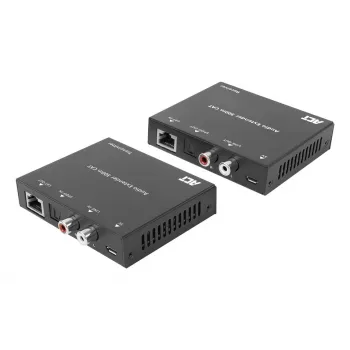 Audio extender set ACT AC7710 — digitálny/analógový cez Cat5e/Cat6 s DAC, TOSLINK I/O, až do 300 m, 5V USB napájaný