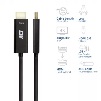 ACT 50 metrov HDMI Premium High Speed 4K aktívny optický kábel v2.0 LSZH HDMI-A konektor - HDMI-A konektor