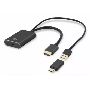 ACT HDMI na USB Type-C konektor samica adaptér, 4K@60Hz. Dĺžka kábla: 0,25 m, konektor 1: USB Type-C, konektor 2: HDMI + USB. Množstvo v balení: 1 kus
