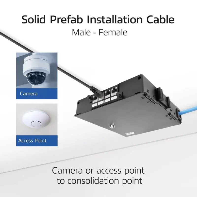 ACT modrý 35 metrov S/FTP CAT6A B2ca PoE++ 100W plný vopred zostavený inštalačný kábel, RJ45 konektor samec – samica