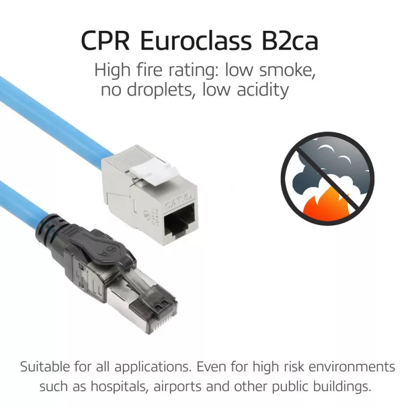 ACT modrý 50 metrov S/FTP CAT6A B2ca PoE++ 100W plný vopred zostavený inštalačný kábel, RJ45 konektor samec – samica