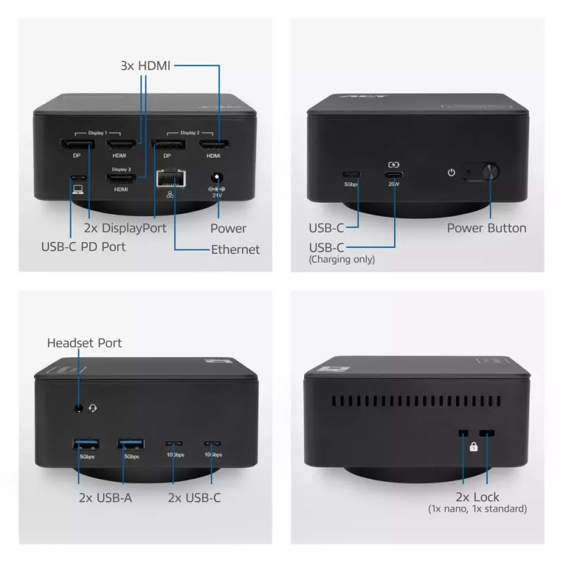 ACT univerzálna USB-C dokovacia stanica 4K, pre 3 monitory HDMI/DisplayPort, DisplayLink