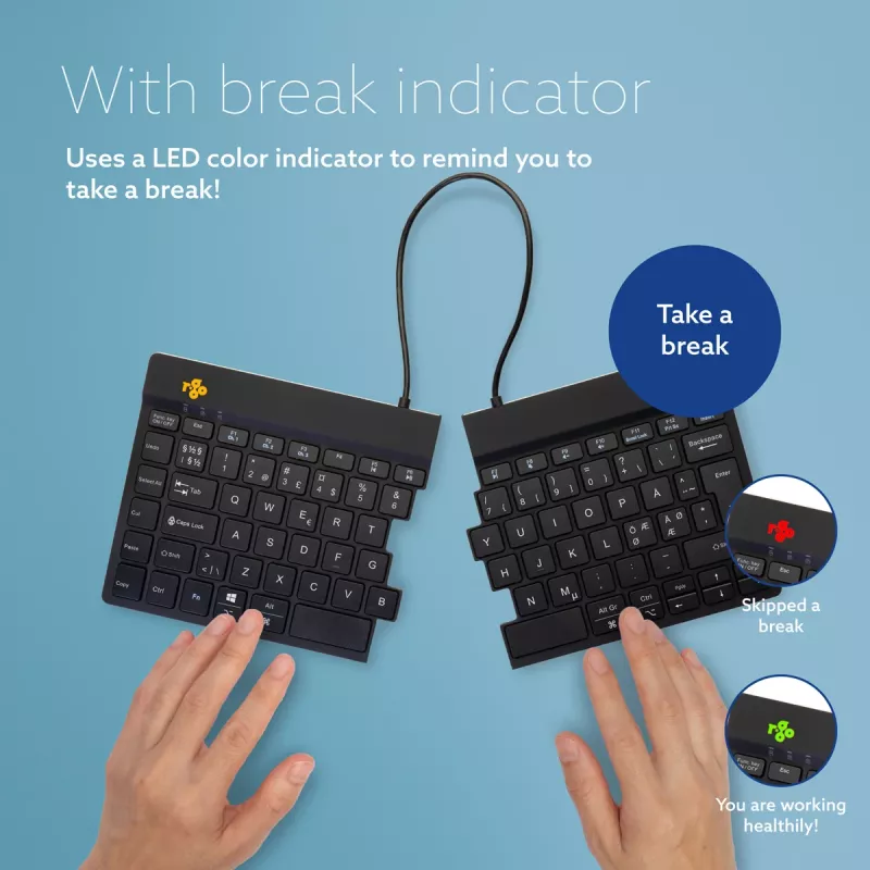 R-Go Tools ergonomická klávesnica R-Go Split Break so softvérom na prestávky, ergonomická delená klávesnica, QWERTY (NORDIC), Bluetooth, čierna