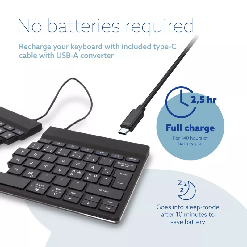 R-Go Tools ergonomická klávesnica R-Go Split Break so softvérom na prestávky, ergonomická delená klávesnica, QWERTY (NORDIC), Bluetooth, čierna