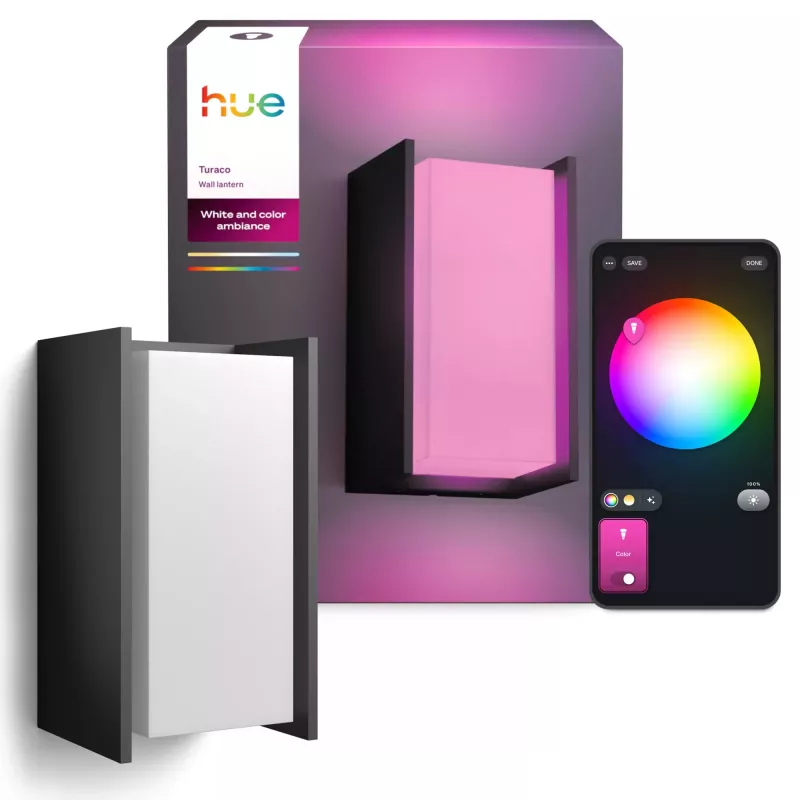 Vonkajšie nástenné svietidlo Signify Philips Hue Turaco — White & Colour Ambience, antracit, Bluetooth/Zigbee, hliník