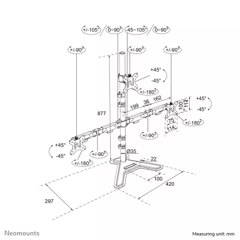Neomounts DS45-600BL2-1 stojan na tri monitory 25,4–81,3 cm (10–32