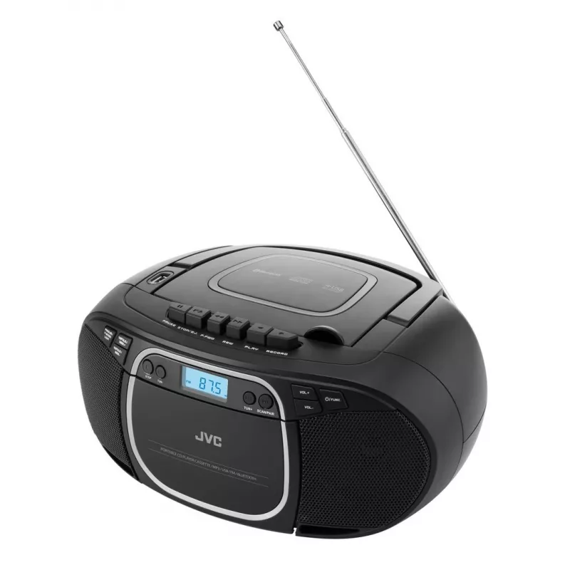 Prenosný CD prehrávač JVC RC-E451B čierna — CD/MP3, Bluetooth, FM 87,5–108 MHz, USB, AUX, 3,2 W RMS
