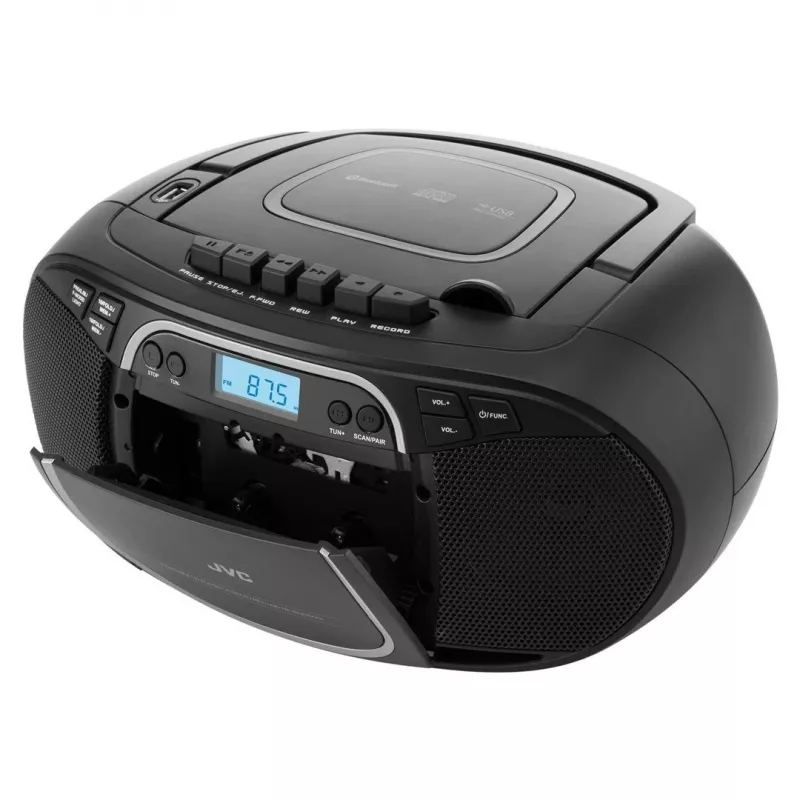 Prenosný CD prehrávač JVC RC-E451B čierna — CD/MP3, Bluetooth, FM 87,5–108 MHz, USB, AUX, 3,2 W RMS