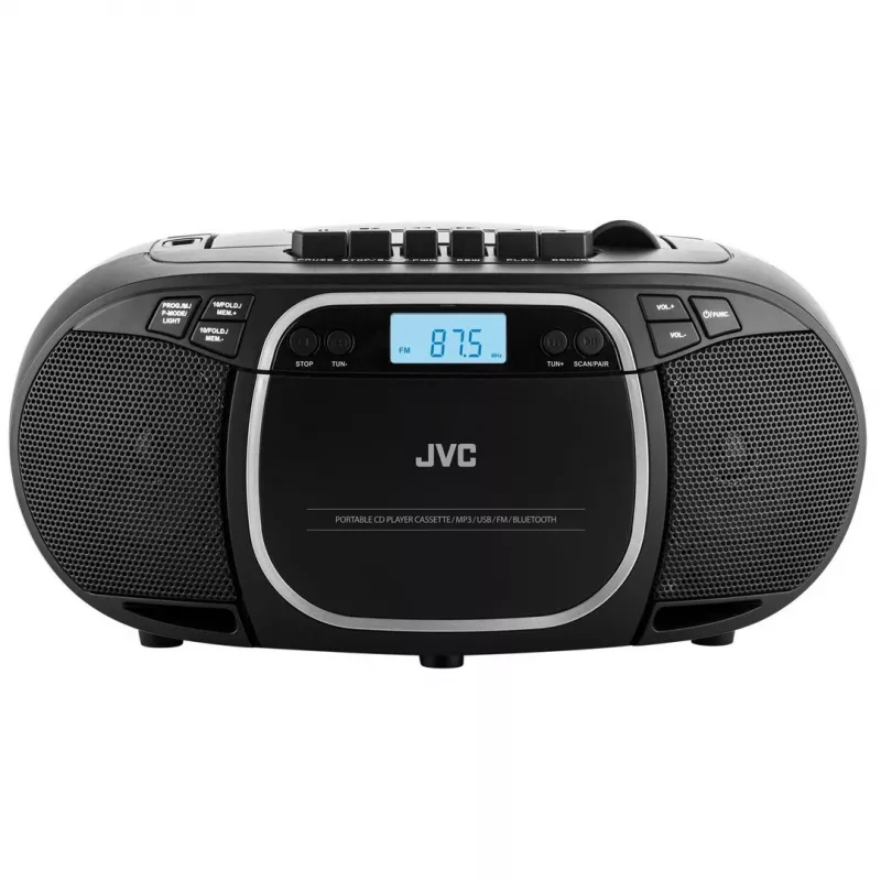 Prenosný CD prehrávač JVC RC-E451B čierna — CD/MP3, Bluetooth, FM 87,5–108 MHz, USB, AUX, 3,2 W RMS