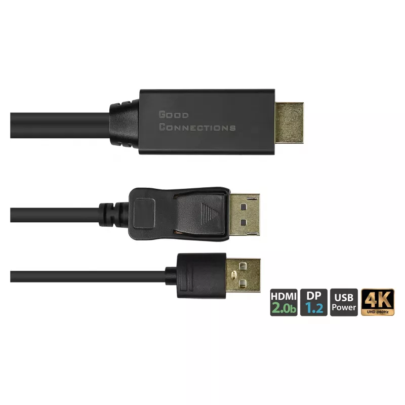 Alcasa HDMI-DP020 video kábel adaptér 2 m HDMI Type-A DisplayPort čierny