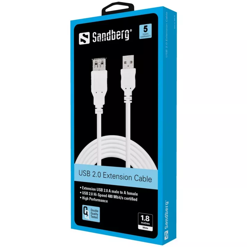 SANDBERG USB kábel - USB (konektor samica) na USB (konektor samec) - 1,8 m