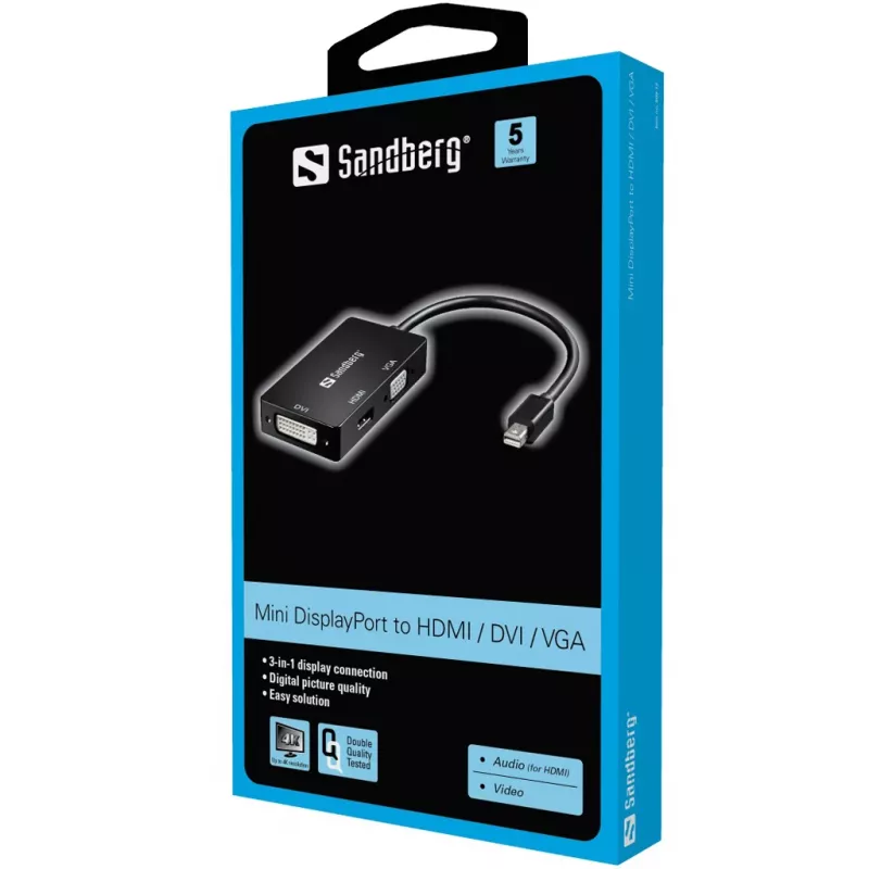SANDBERG MiniDPHDMI+DVI+VGA adaptér - video prevodník