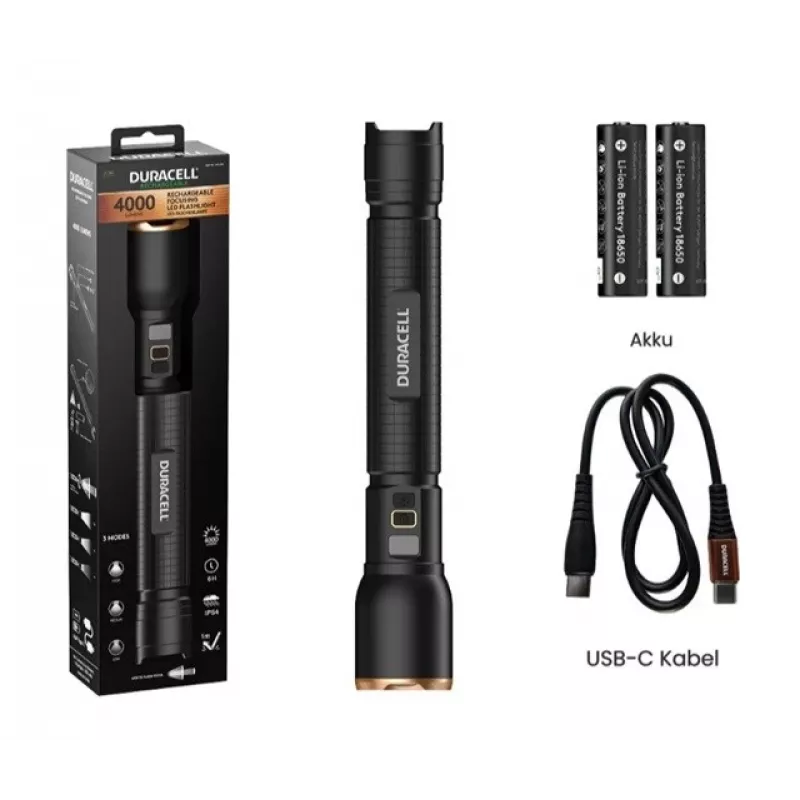 Baterka Duracell DF4000R čierna – nabíjateľná ručná lampa, kompaktný dizajn