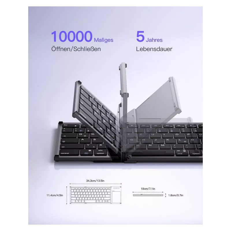 Inateck KB06101_STEEL GRAY klávesnica Home RF Wireless + Bluetooth QWERTZ English čierna