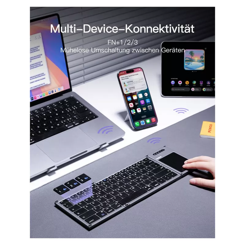 Inateck KB06101_STEEL GRAY klávesnica Home RF Wireless + Bluetooth QWERTZ English čierna