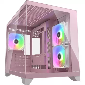 Skriňa Mini-Tower PC Cougar FV150 ARGB – ružová, podporuje 2x 120/140 mm bočné ventilátory, 1x 120 mm zadný, 2,5