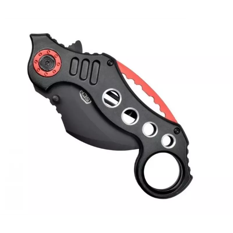 Vreckový karambit nôž SCK K29 – pevná čepeľ, čierno-červená rukoväť