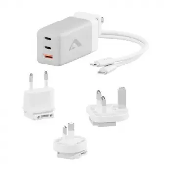 ALOGIC WCM3X67G interiérová nabíjačka pre smartfóny a tablety, 110–240 V, 2× USB-C, sivá/biela