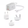 ALOGIC WCM3X67G interiérová nabíjačka pre smartfóny a tablety, 110–240 V, 2× USB-C, sivá/biela