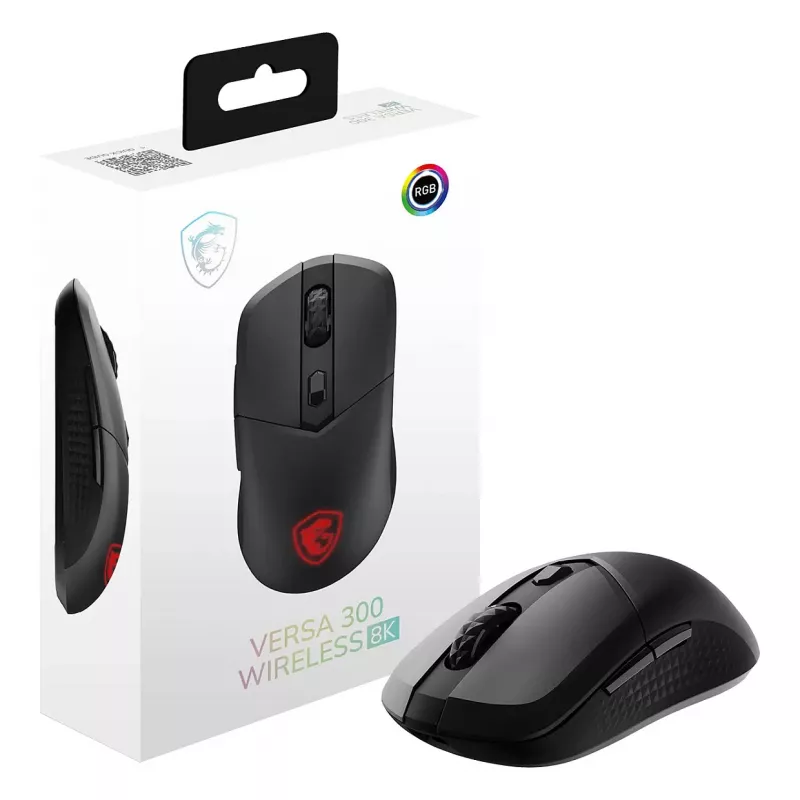 MSI VERSA 300 WIRELESS 8K herná myš, obojručná, optická, 2600 DPI, 6 tlačidiel, čierna