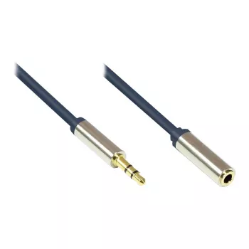 Audio prepojovací kábel High-Quality 3,5mm, konektor jack samec na konektor jack samica celokovové puzdro, tmavomodrá, 1,5m, Good Connections (GC-M0052)