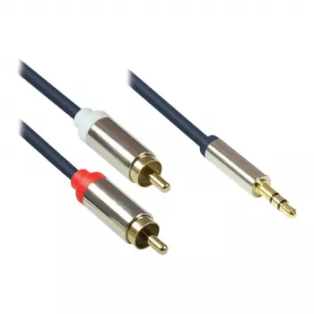Audio prepojovací kábel High-Quality 3,5 mm, jack konektor samec na 2x RCA konektor samec, celokovové puzdro, tmavomodrá, 2 m, Good Connections (GC-M0059)